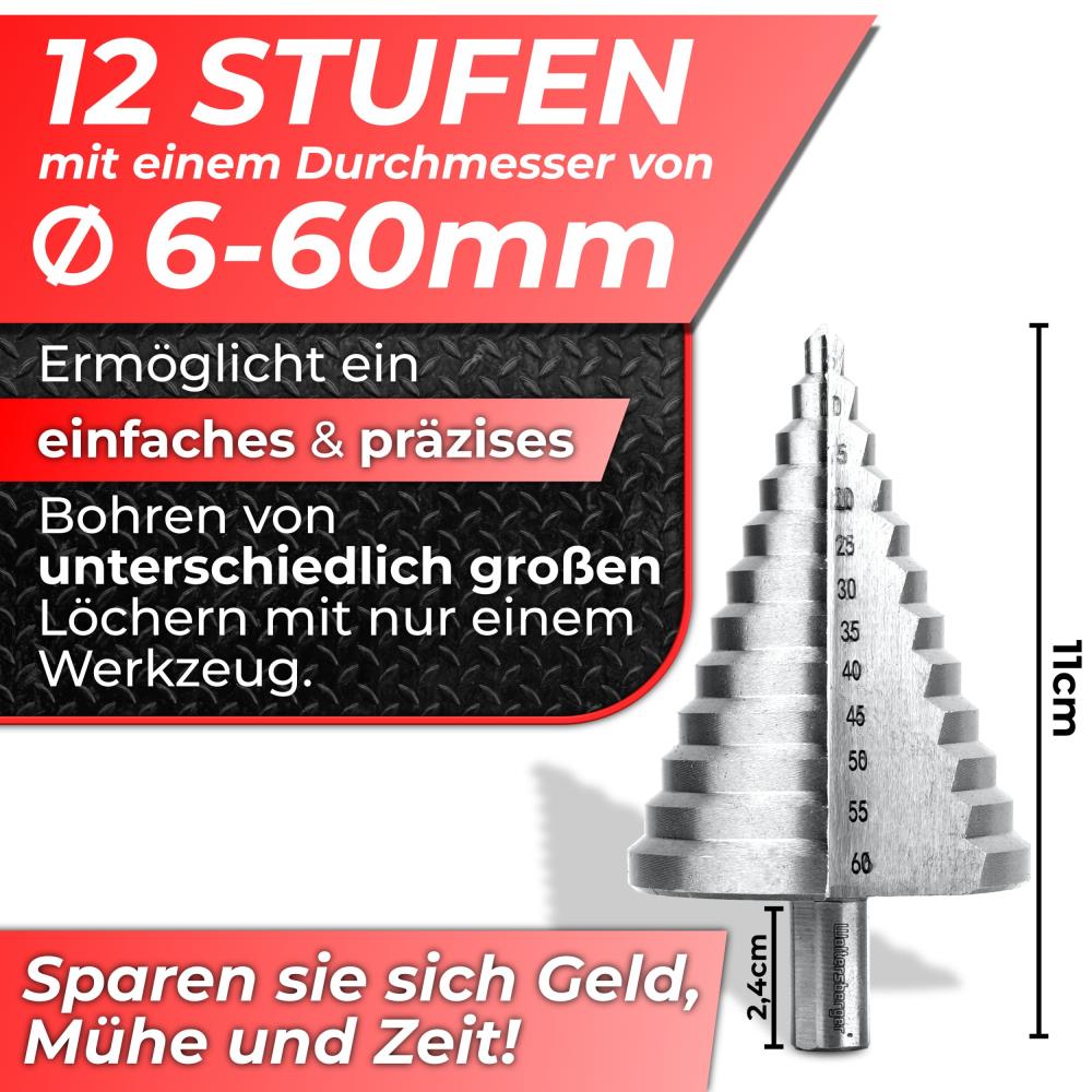Woltersberger HSS Stufenbohrer Ø 6-60mm 12 Stufen Woltersberger HSS Stufenbohrer Ø 6-60mm 12 Stufen