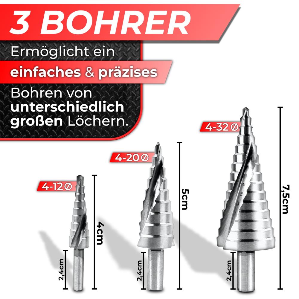 Woltersberger HSS Stufenbohrer Set 3-teilig in Box Woltersberger HSS Stufenbohrer Set 3-teilig in Box