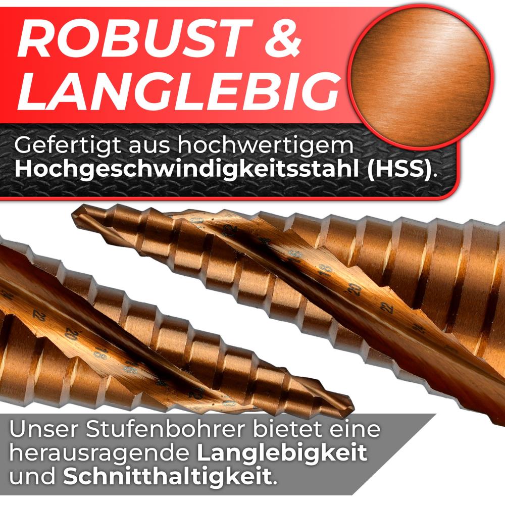Woltersberger HSS-E Stufenbohrer Set 3-teilig in Box Woltersberger HSS-E Stufenbohrer Set 3-teilig in Box