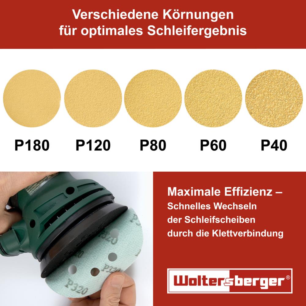Woltersberger® Schleifscheibe 125mm Gold P320 8 Loch 1 St
