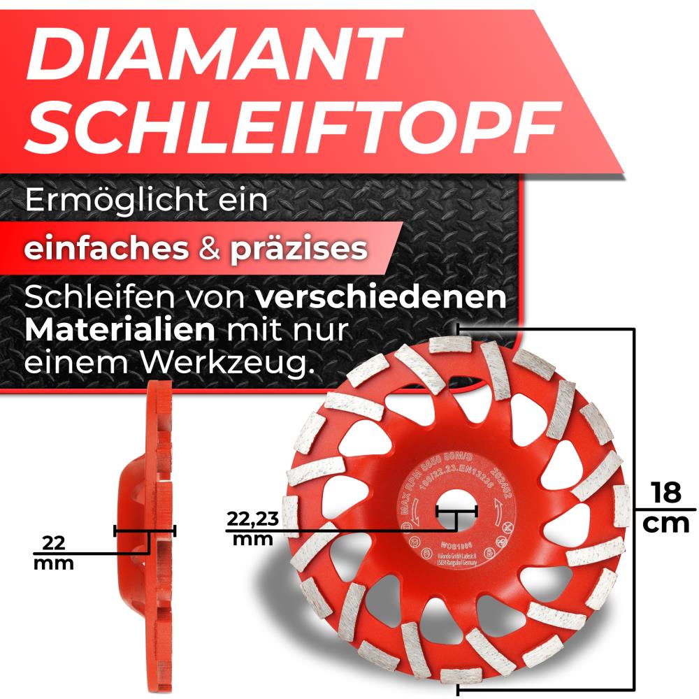 Woltersberger® Diamantschleiftopf 180mm Typ A