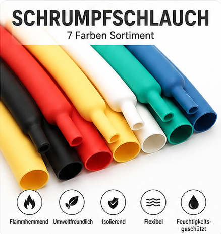 Schrumpfschlauch Schwarz, Rot, Blau, Gelb, Weiß oder Transpa