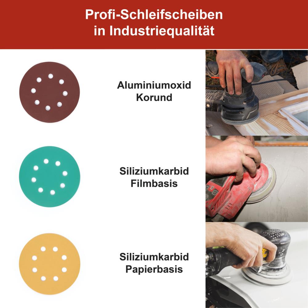 Woltersberger® Schleifscheibe 125mm Rot P80 8 Loch 5 St