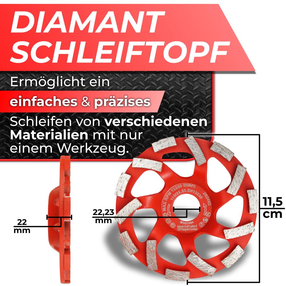 Woltersberger® Diamantschleiftopf 115mm Typ A