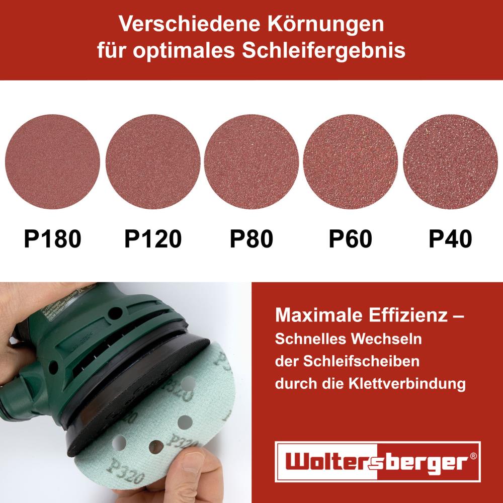 Woltersberger® Schleifscheibe 125mm Rot P80 8 Loch 5 St